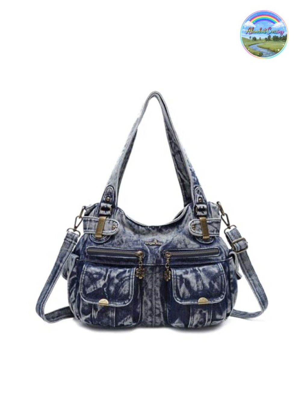 Washed PU Leather Double Zipper Multi Pocket Handbag Tote